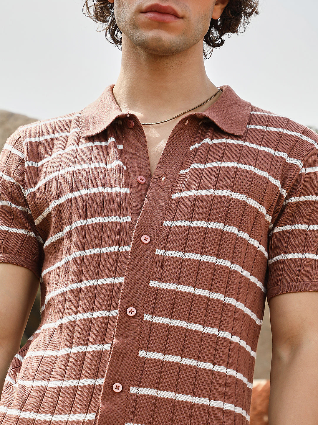 Horizontal-Striped Knit Shirt