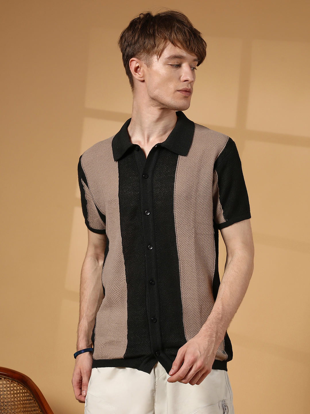 Panel-Knit Slim-Fit Shirt