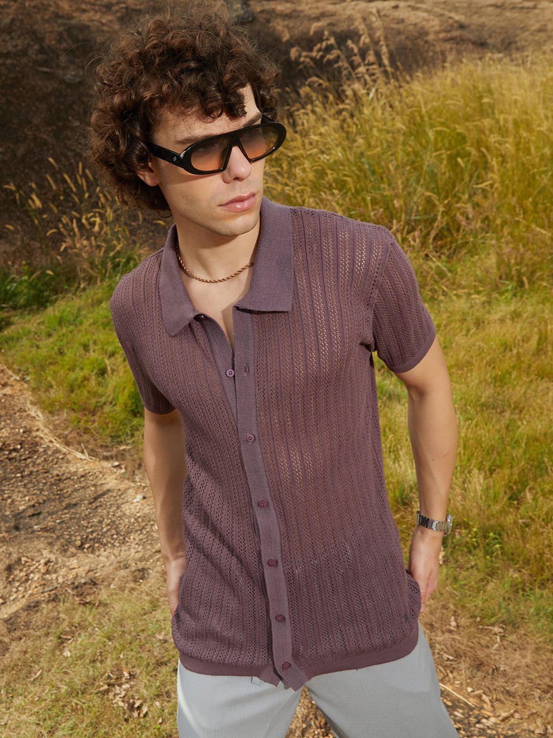 Stripe-Knit Polo Shirt