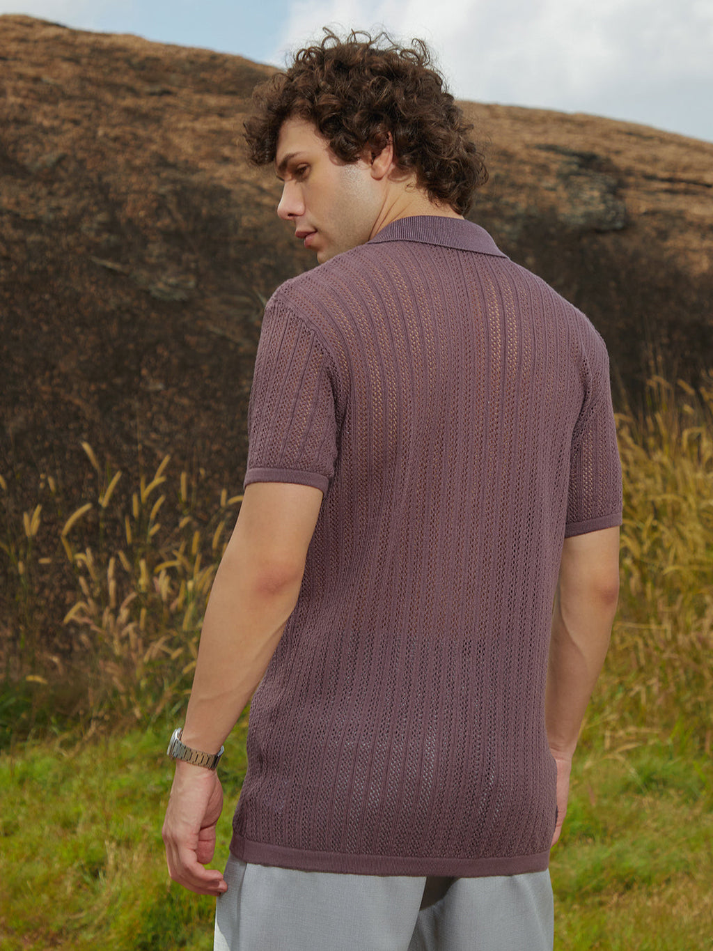 Stripe-Knit Polo Shirt