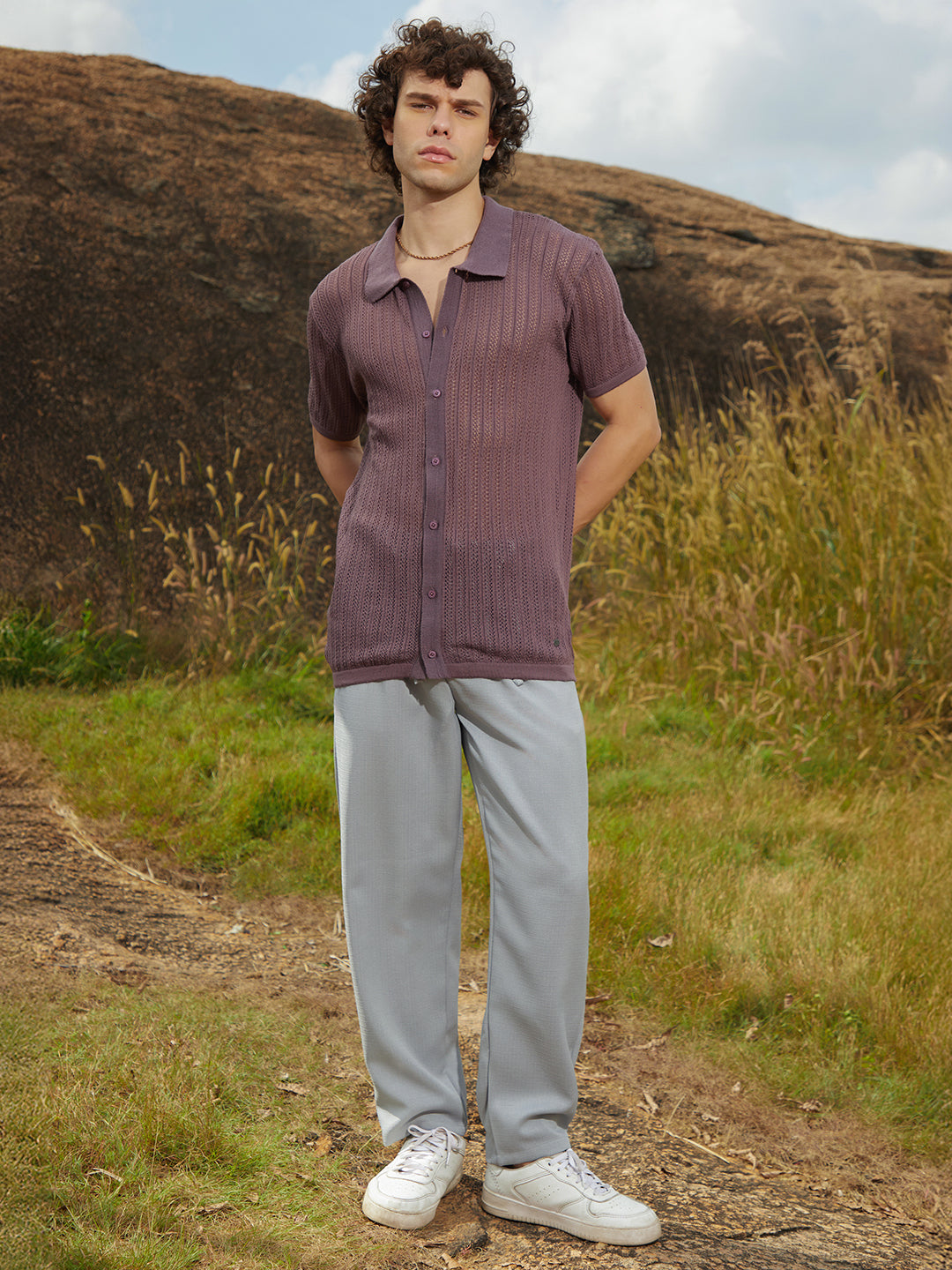 Stripe-Knit Polo Shirt