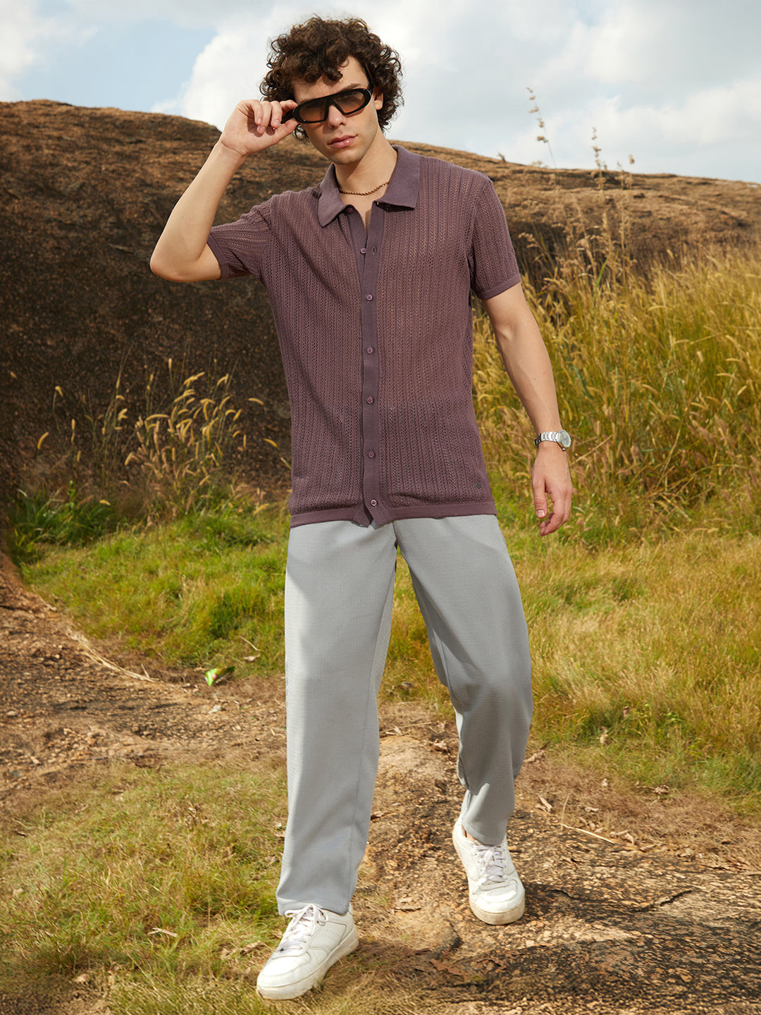 Stripe-Knit Polo Shirt