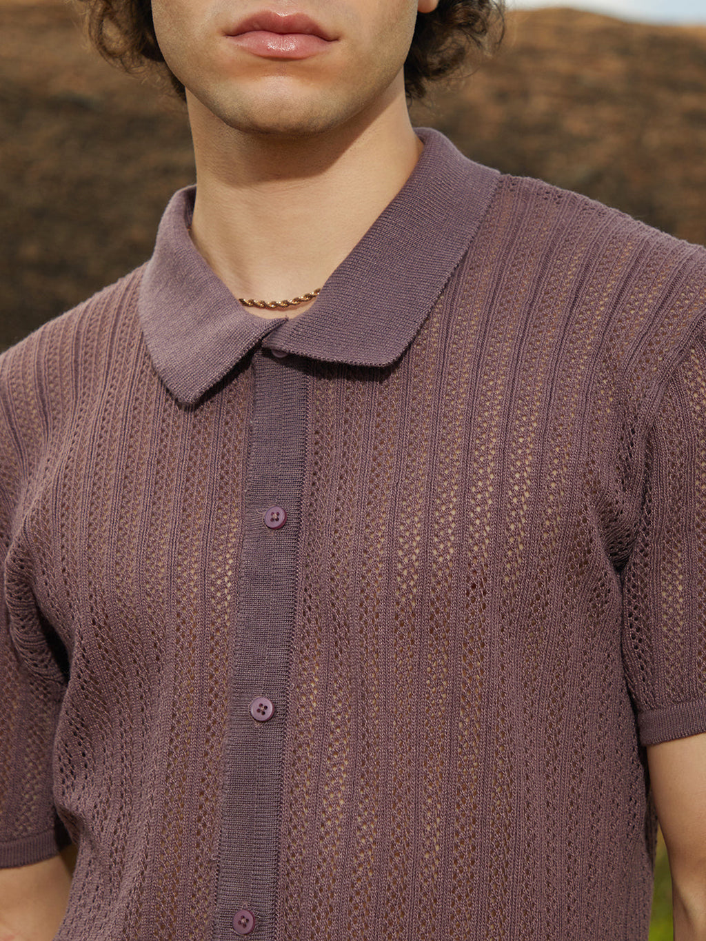 Stripe-Knit Polo Shirt