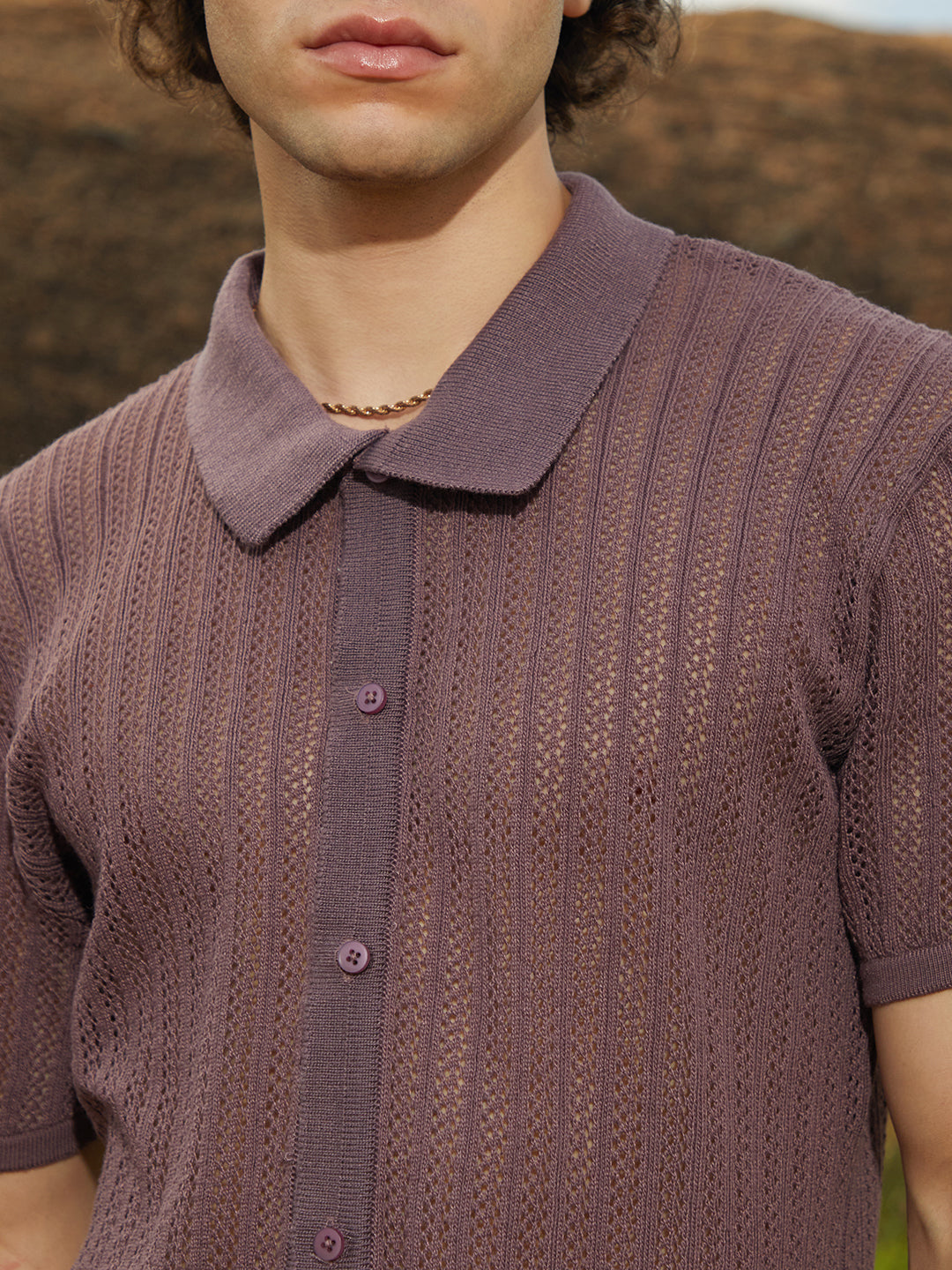 Stripe-Knit Polo Shirt