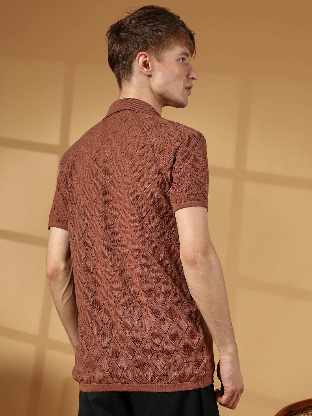 Rhombus-Knit Slim-Fit Shirt