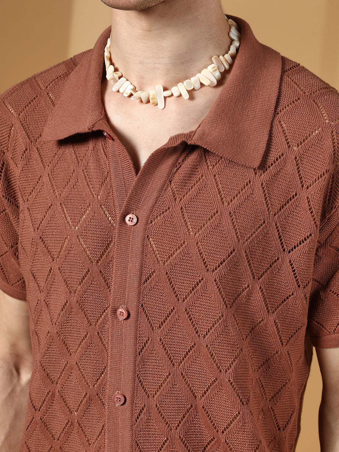 Rhombus-Knit Slim-Fit Shirt