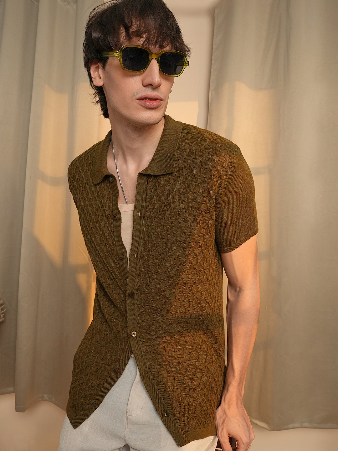 Harlequin-Textured Knit Shirt