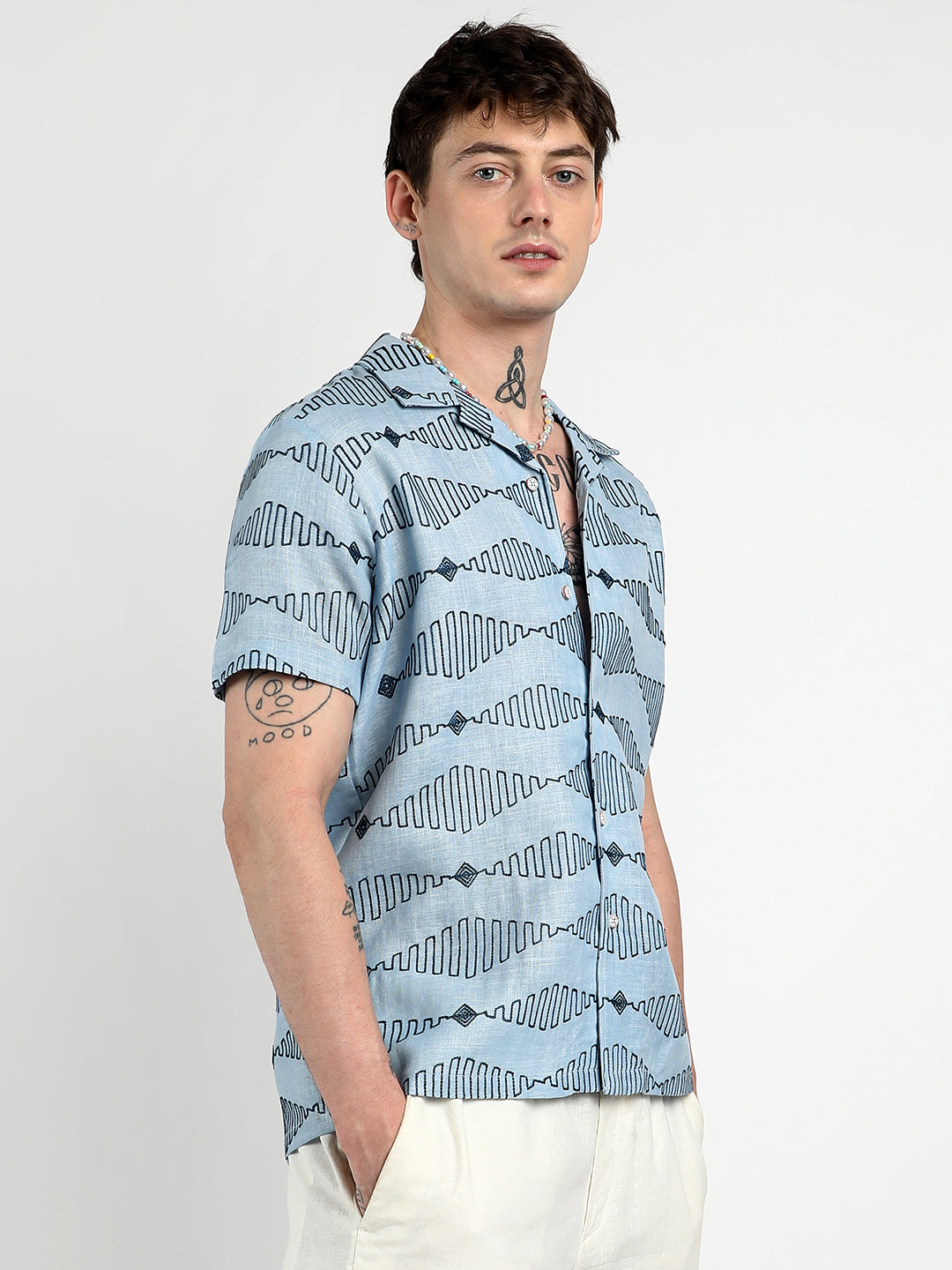 Embroidered Geometric-Lined Shirt