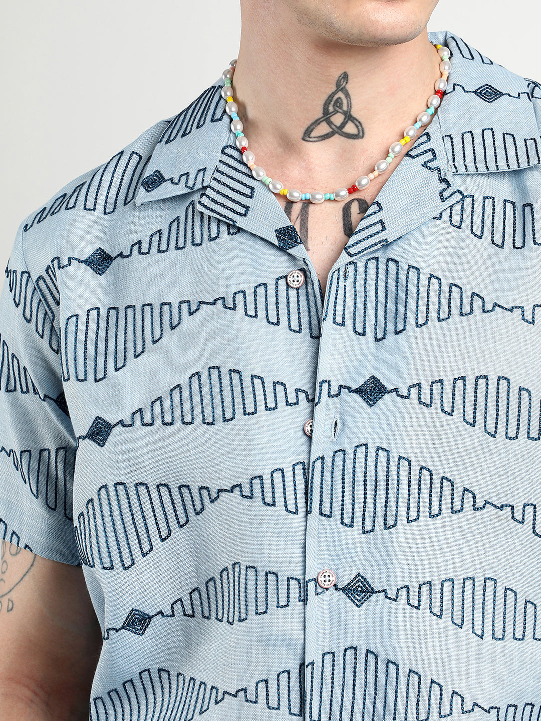 Embroidered Geometric-Lined Shirt