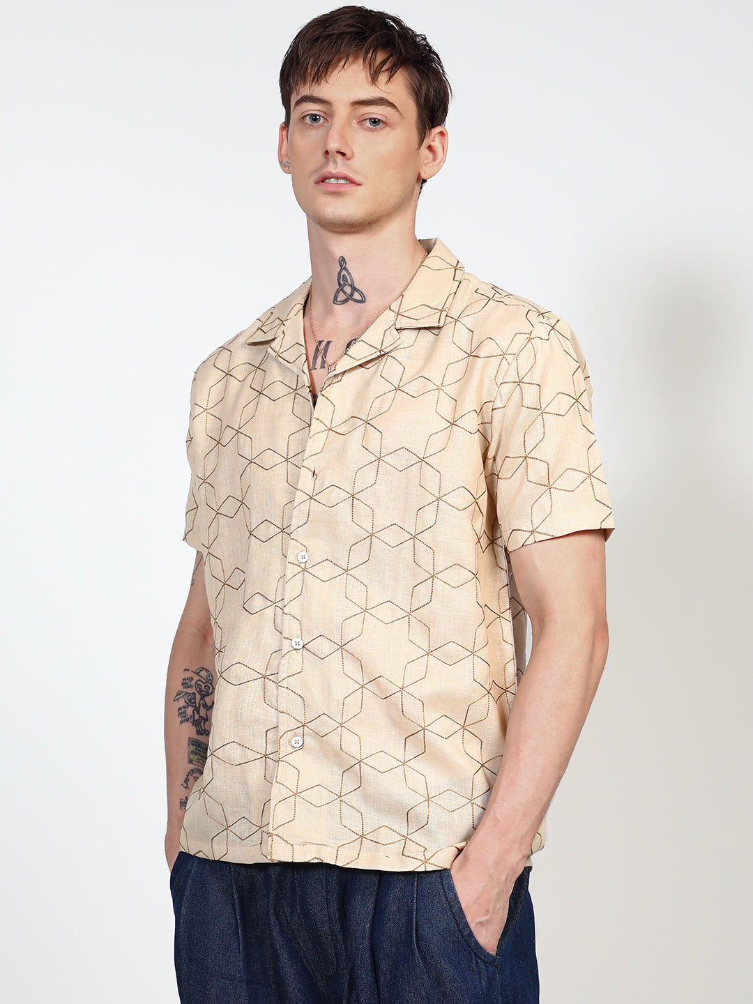 Embroidered Geometric-Lined Shirt