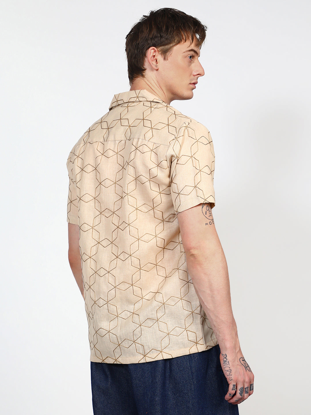 Embroidered Geometric-Lined Shirt