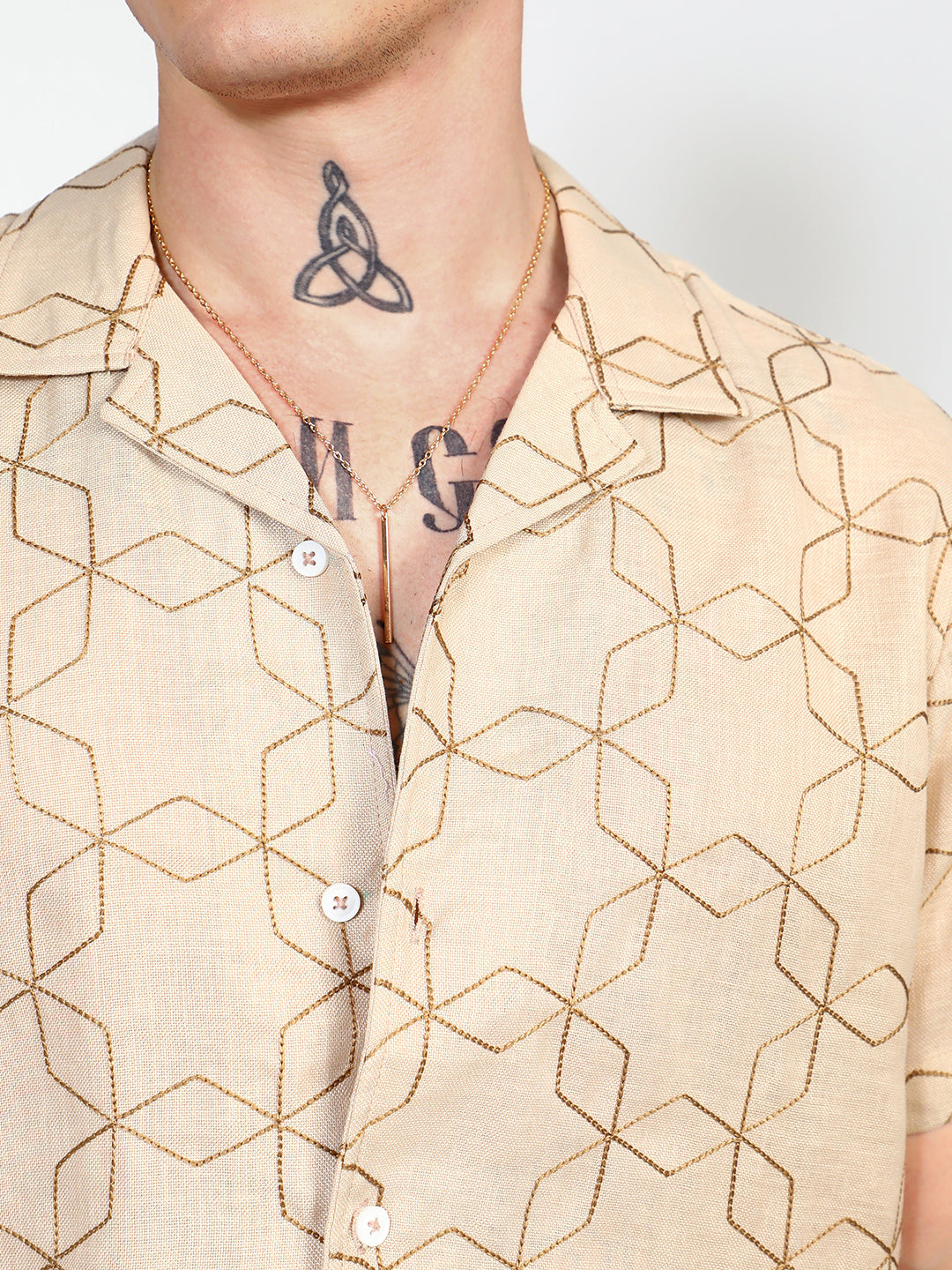 Embroidered Geometric-Lined Shirt