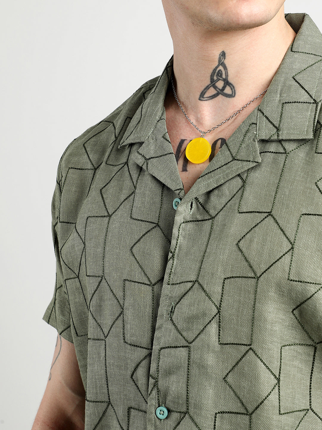 Embroidered Geometric-Lined Shirt