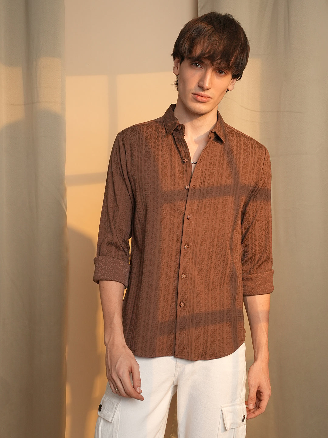 Geometric-Textured Knit Shirt