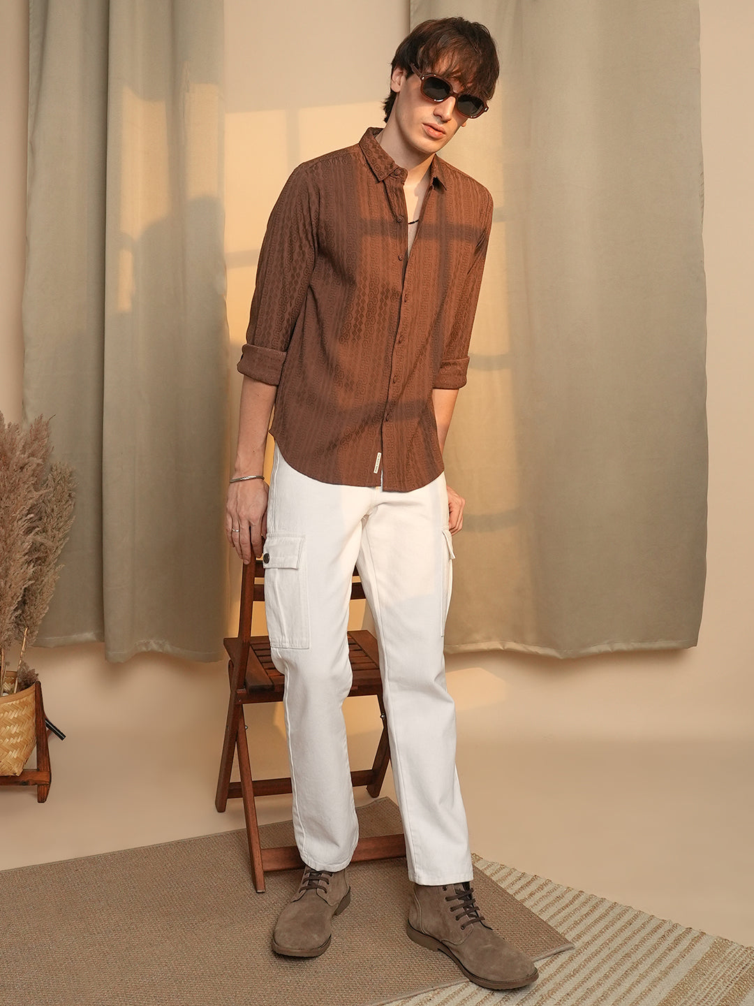 Geometric-Textured Knit Shirt