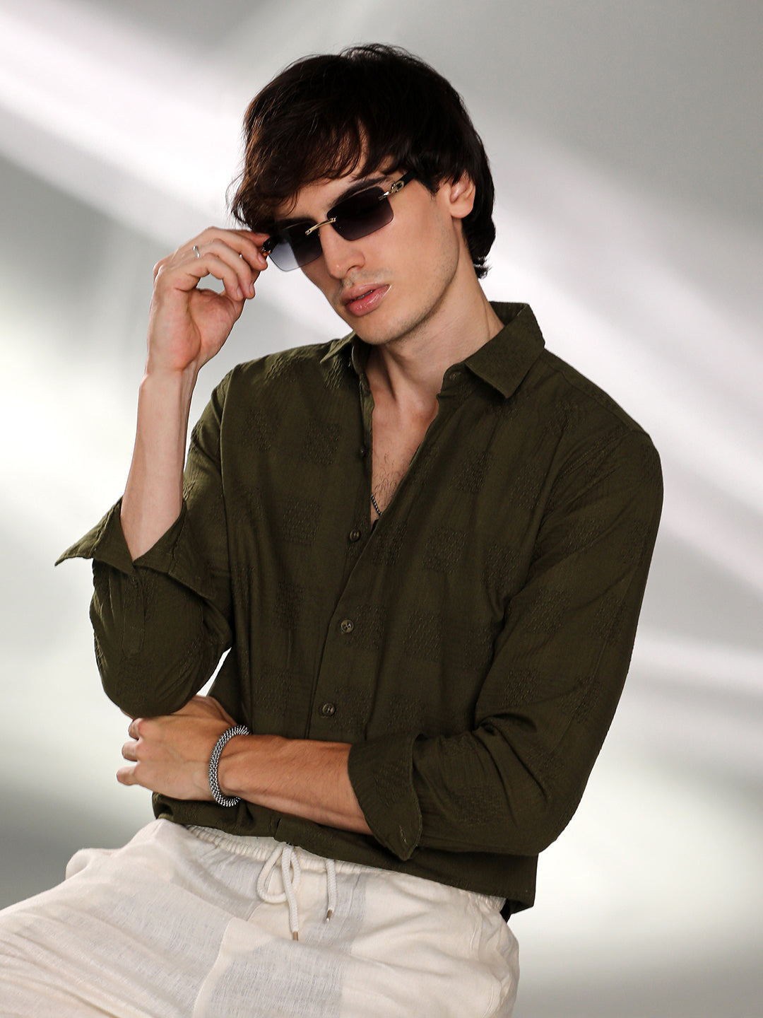 899 | Campus Sutra men's Moss Green Hive-Checkered Shirt - Campussutra 899 | Campus Sutra men's Moss Green Hive-Checkered Shirt - Campussutra