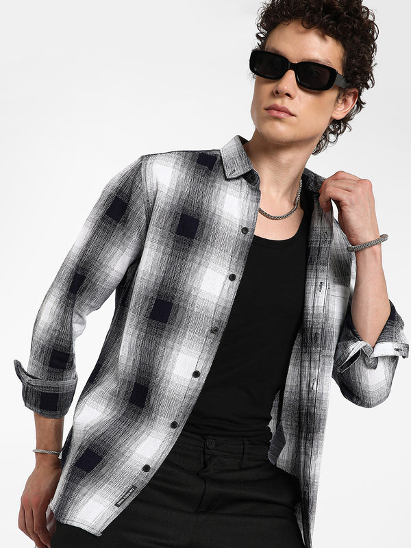 Charcoal Black & Ivory White Ombre Buffalo Check Shirt
