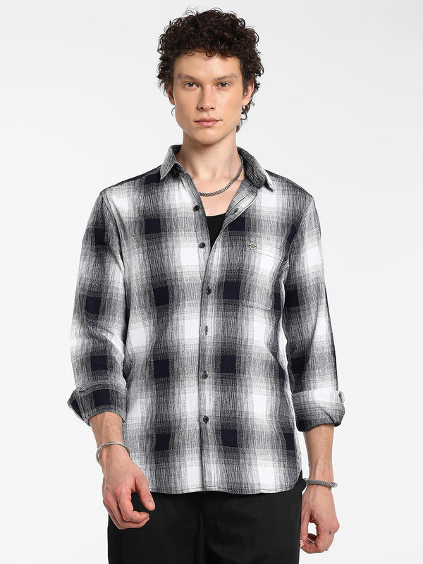 Charcoal Black & Ivory White Ombre Buffalo Check Shirt