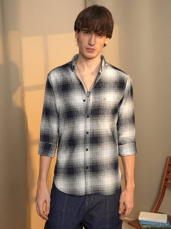 Charcoal Black & Ivory White Ombre Buffalo Check Shirt