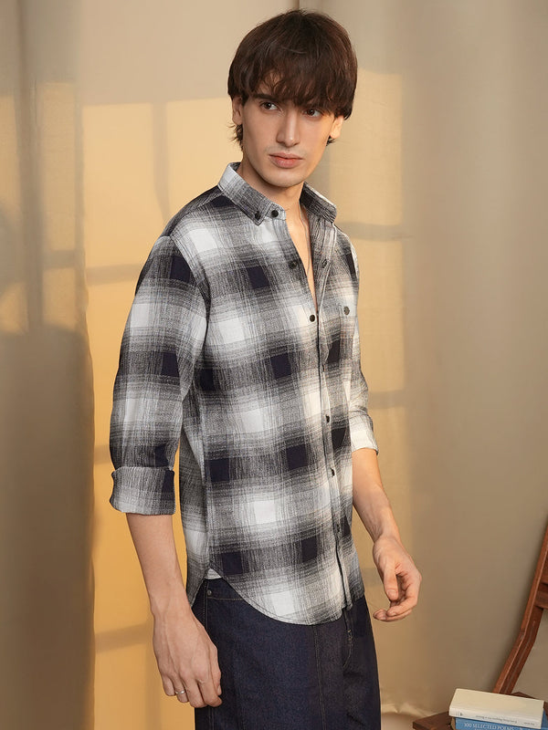 Charcoal Black & Ivory White Ombre Buffalo Check Shirt