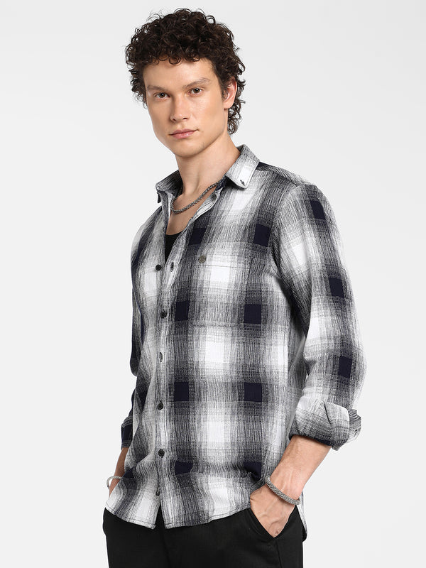 Charcoal Black & Ivory White Ombre Buffalo Check Shirt