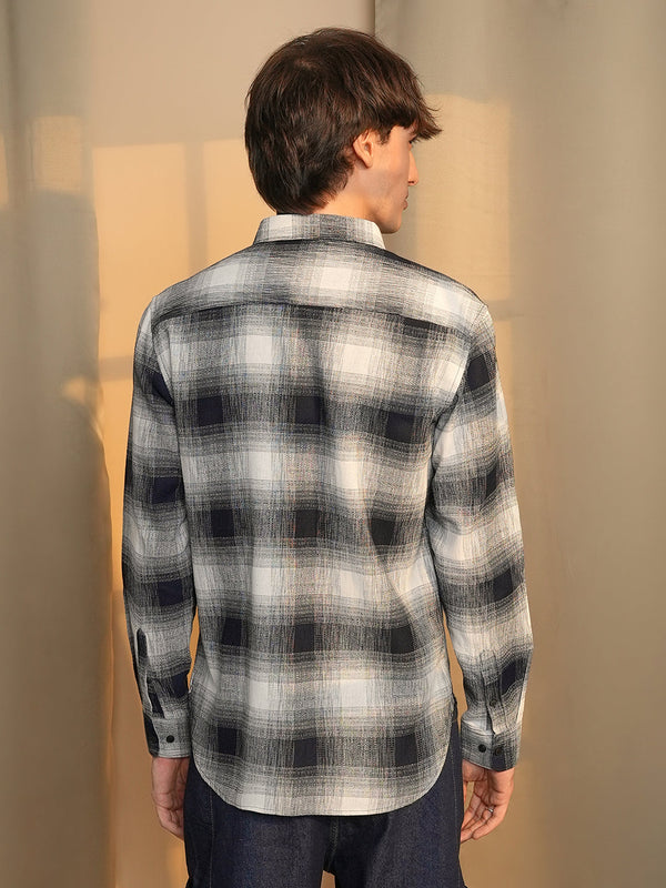 Charcoal Black & Ivory White Ombre Buffalo Check Shirt