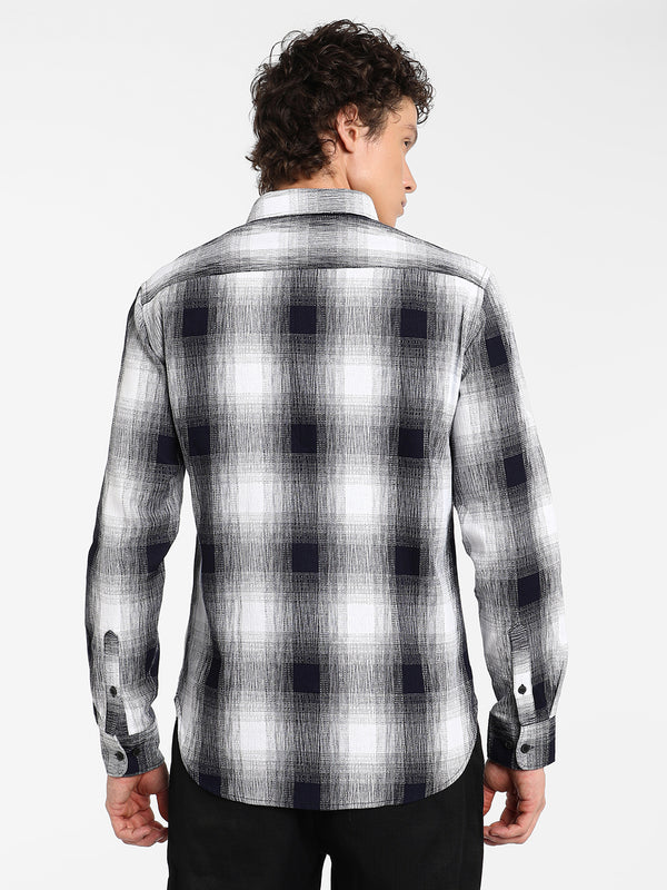 Charcoal Black & Ivory White Ombre Buffalo Check Shirt