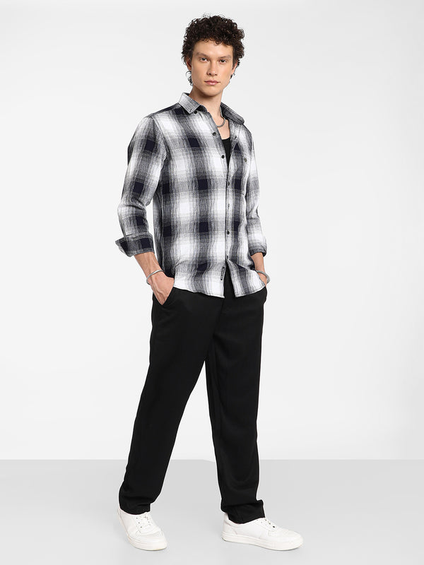 Charcoal Black & Ivory White Ombre Buffalo Check Shirt