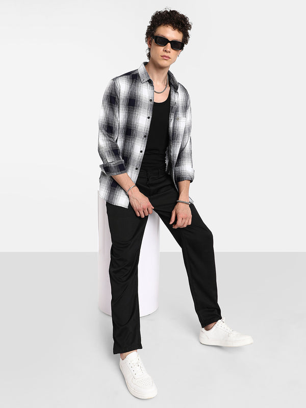 Charcoal Black & Ivory White Ombre Buffalo Check Shirt