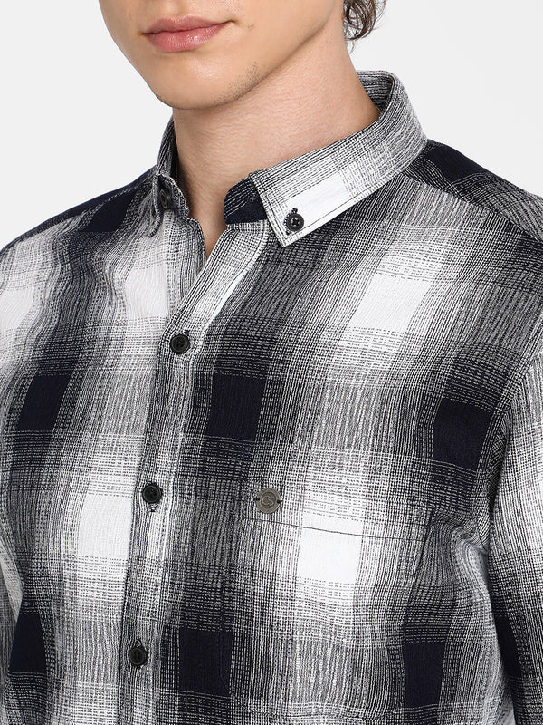 Charcoal Black & Ivory White Ombre Buffalo Check Shirt