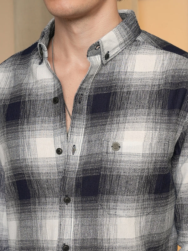 Charcoal Black & Ivory White Ombre Buffalo Check Shirt