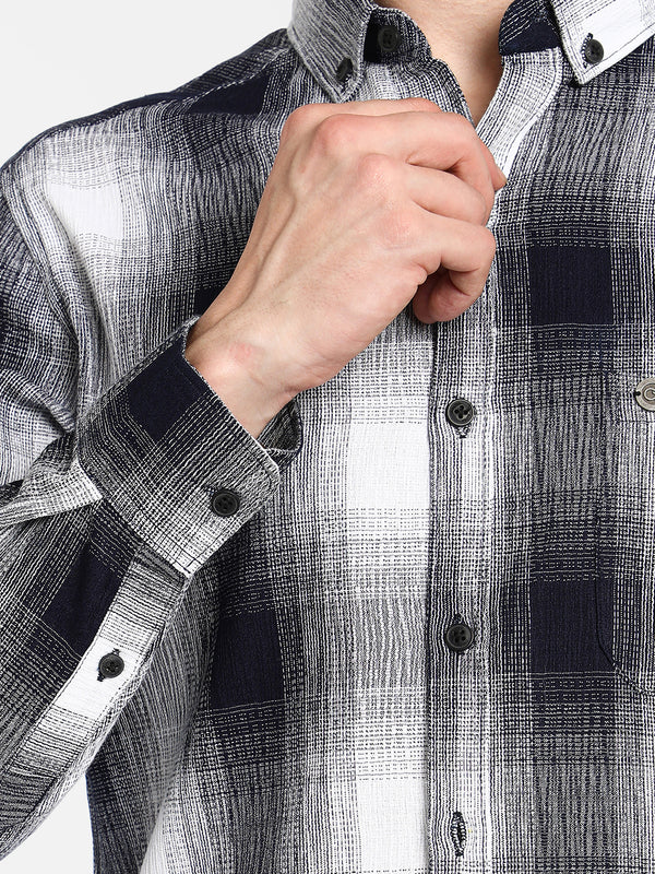 Charcoal Black & Ivory White Ombre Buffalo Check Shirt
