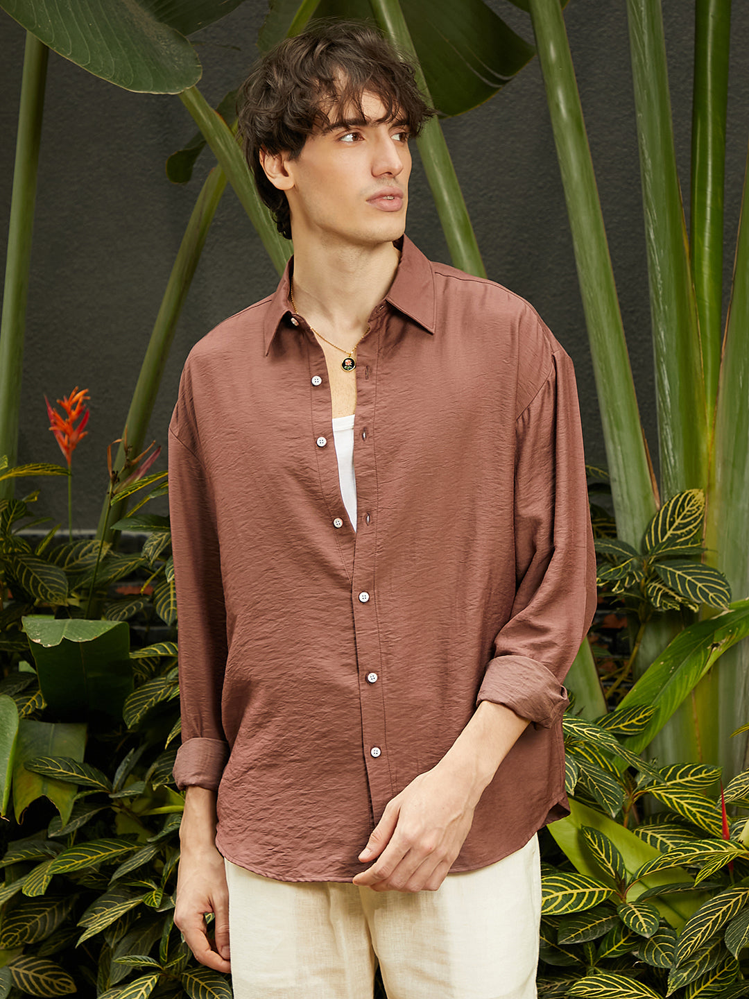 899 | Campus Sutra men's Mocha Brown Breezy Wrinked Shirt - Campussutra 899 | Campus Sutra men's Mocha Brown Breezy Wrinked Shirt - Campussutra