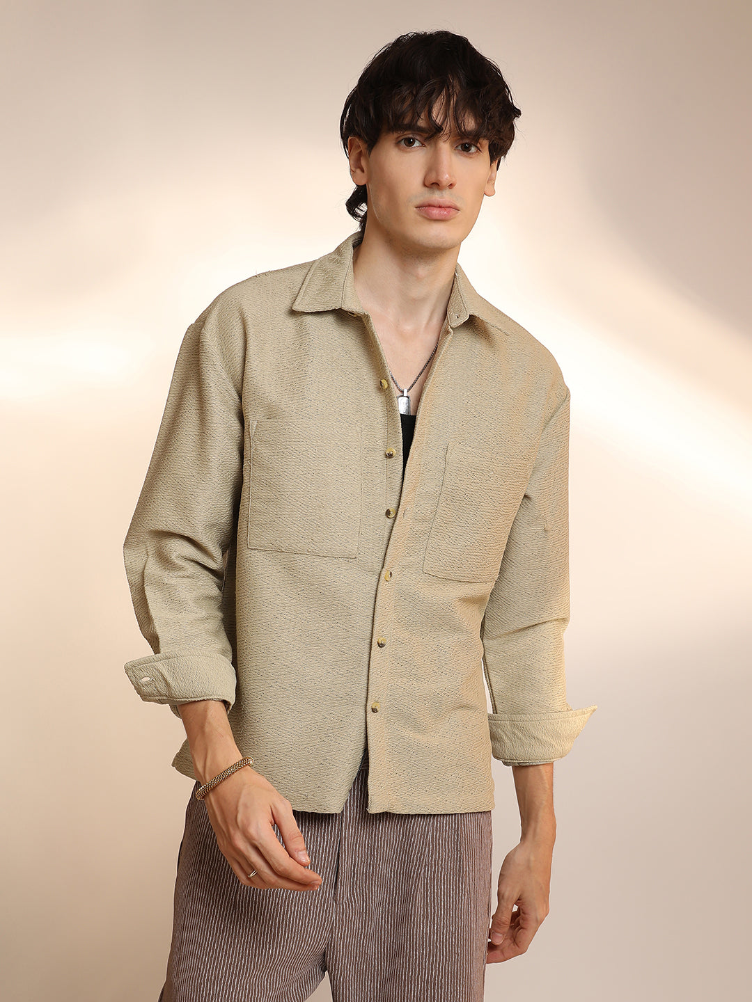 Chevron-Woven Utility Shirt