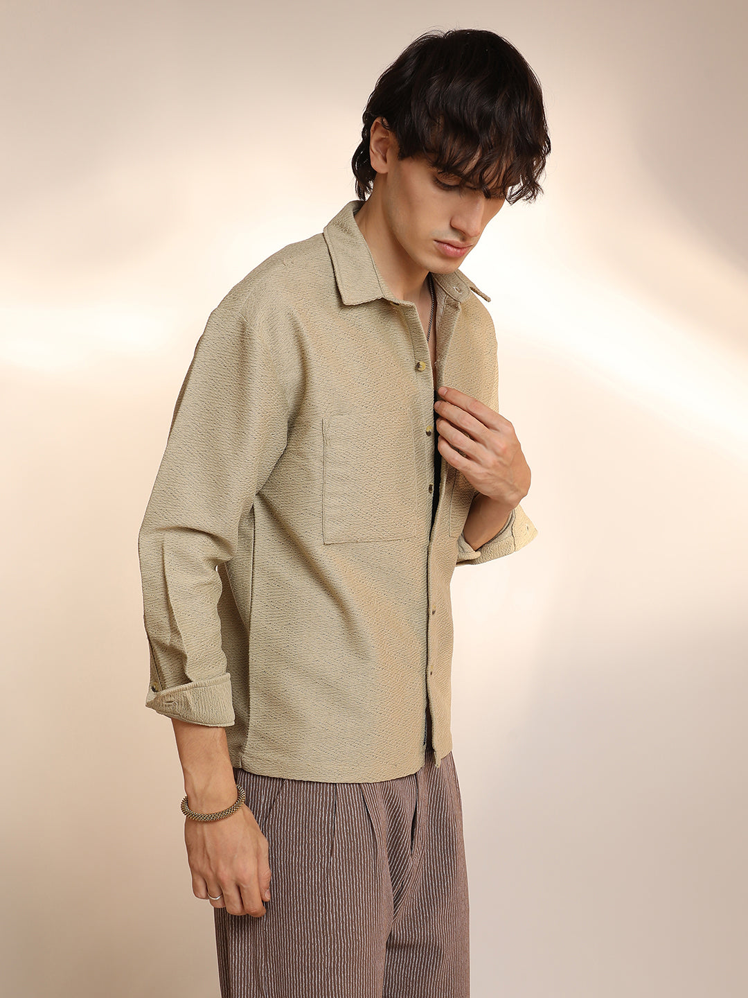 Chevron-Woven Utility Shirt