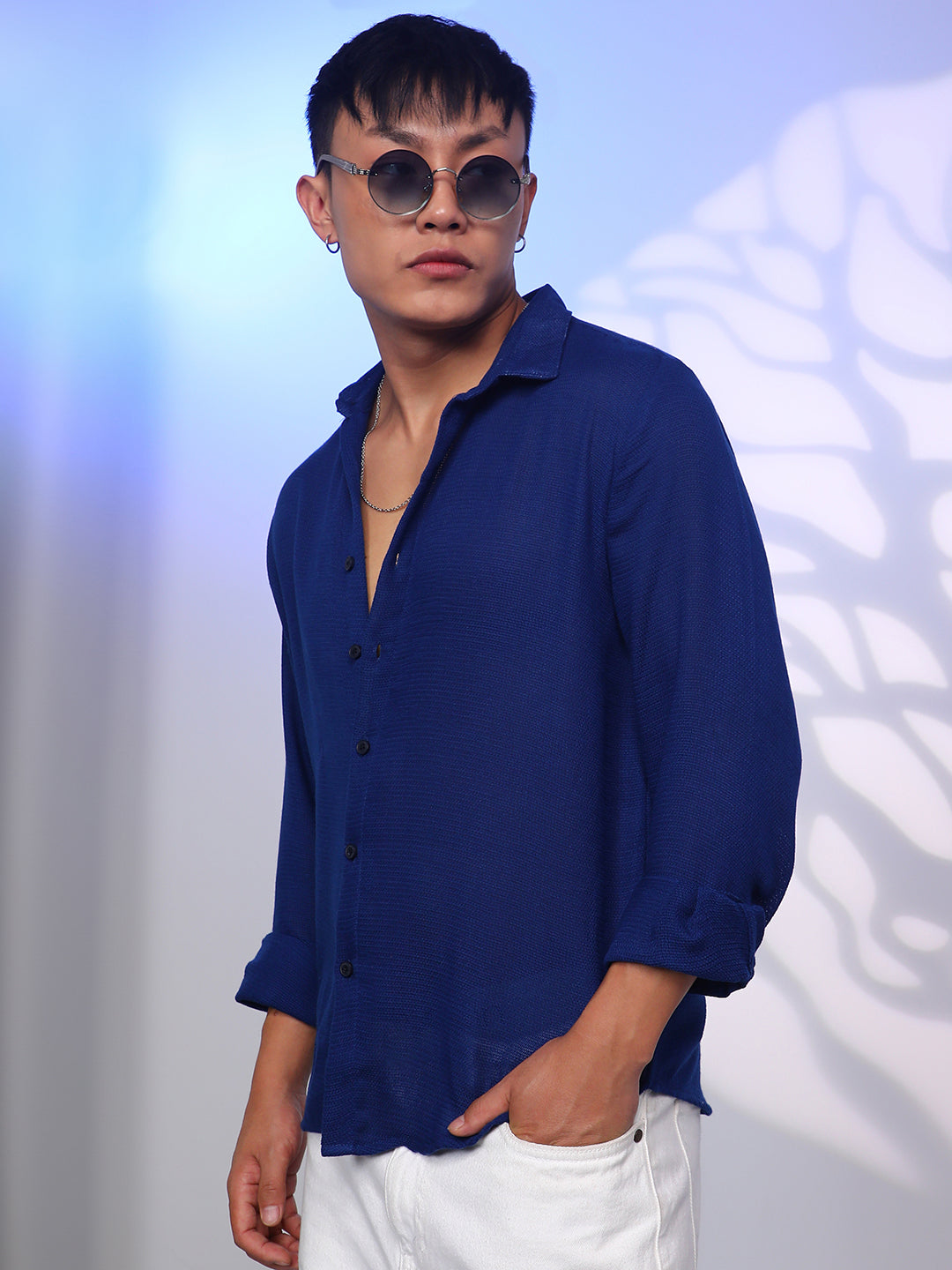 ₹899 Campus Sutra men's Indigo Blue Solid Woven Shirt Campussutra