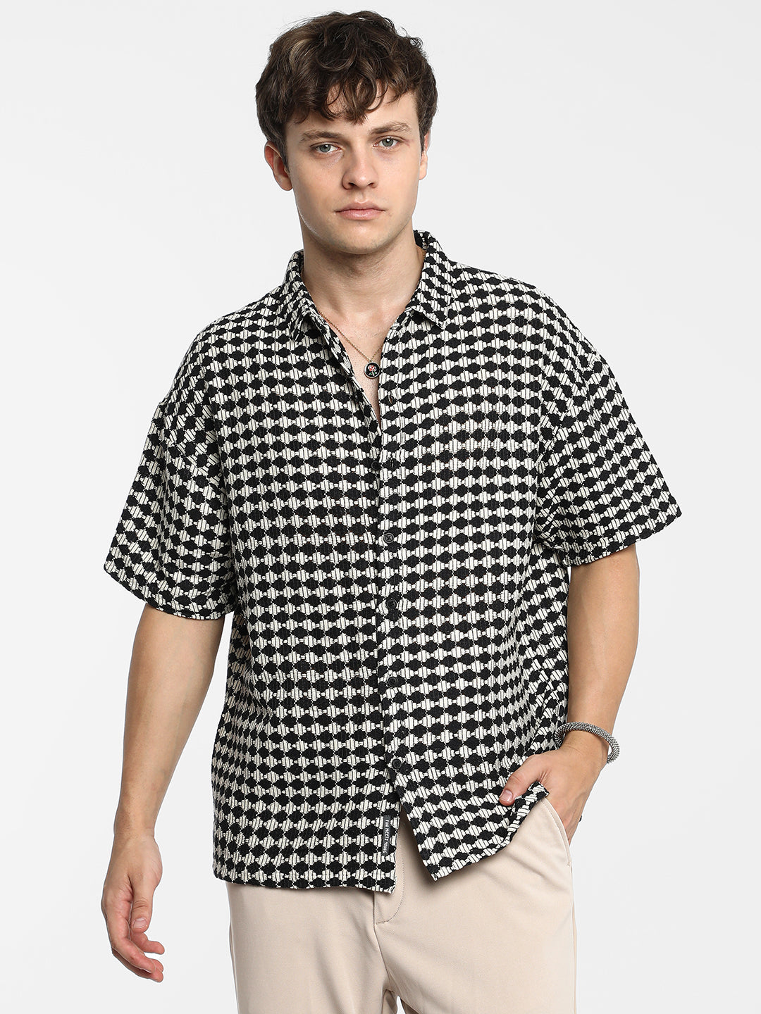 Lozenge-Striped Oversized Shirt