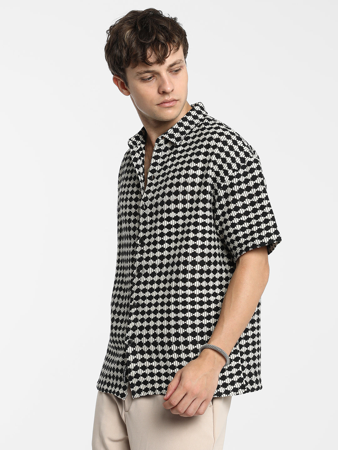 Lozenge-Striped Oversized Shirt