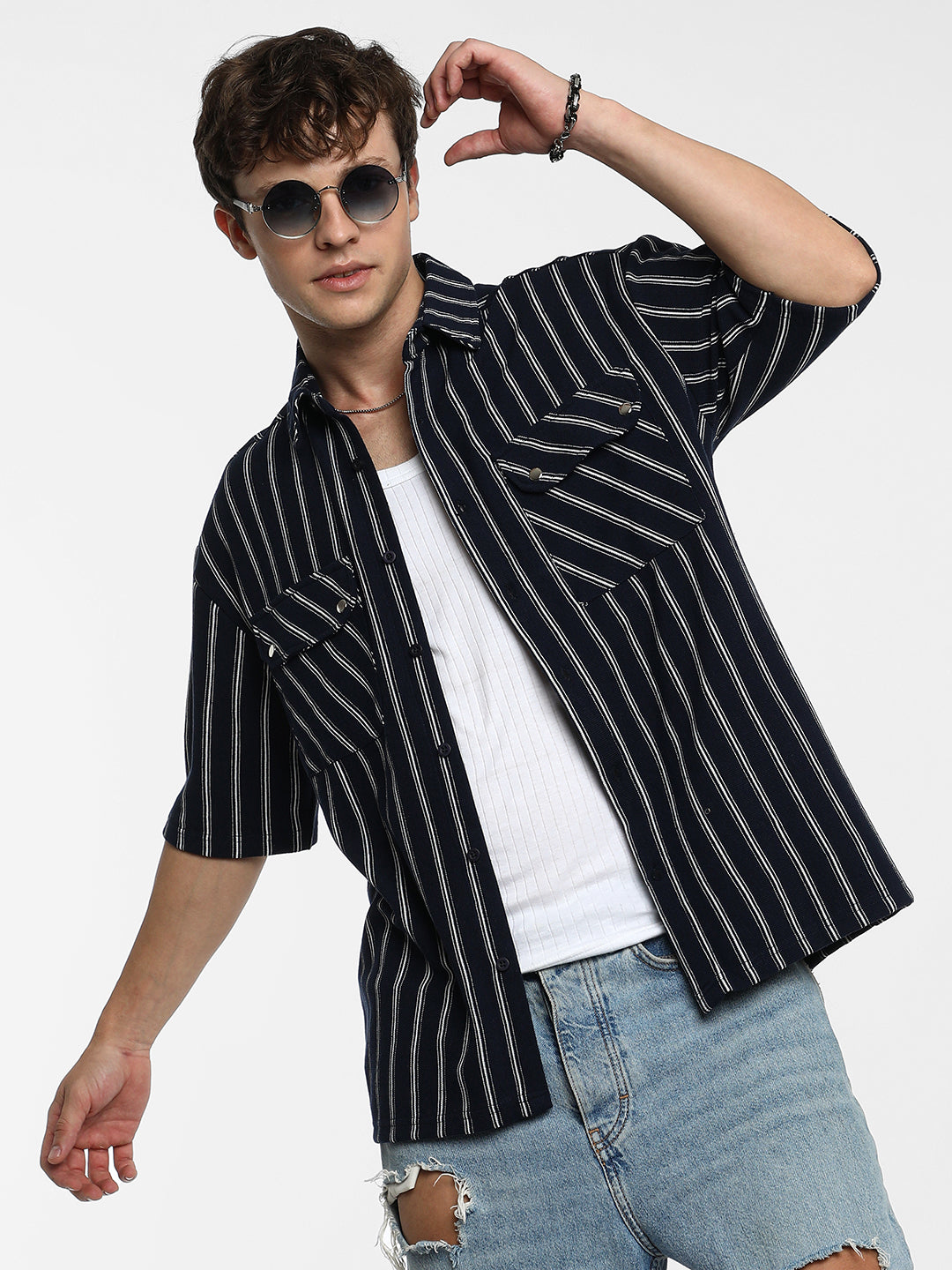 Utility Halo-Stripe Oversized Shirt