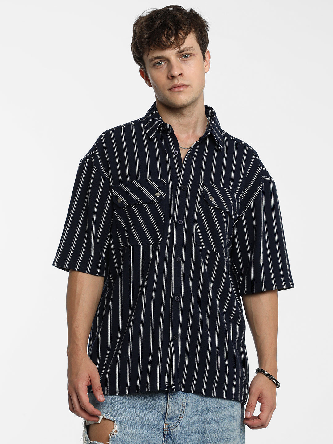 Utility Halo-Stripe Oversized Shirt