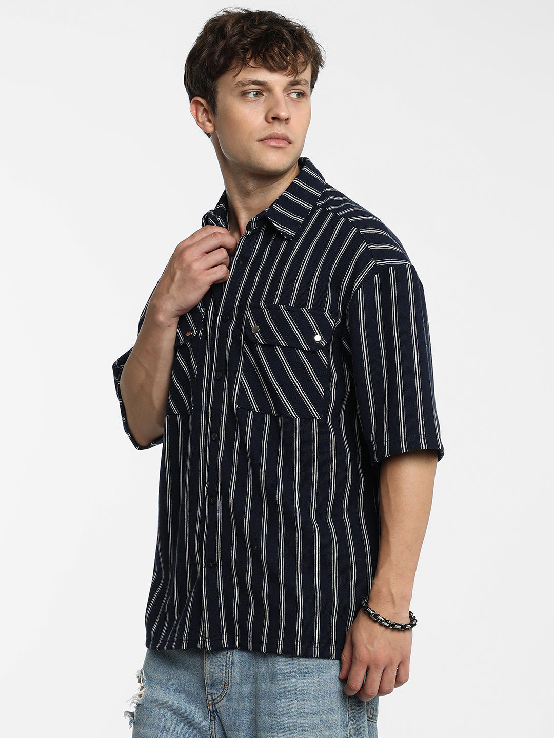 Utility Halo-Stripe Oversized Shirt