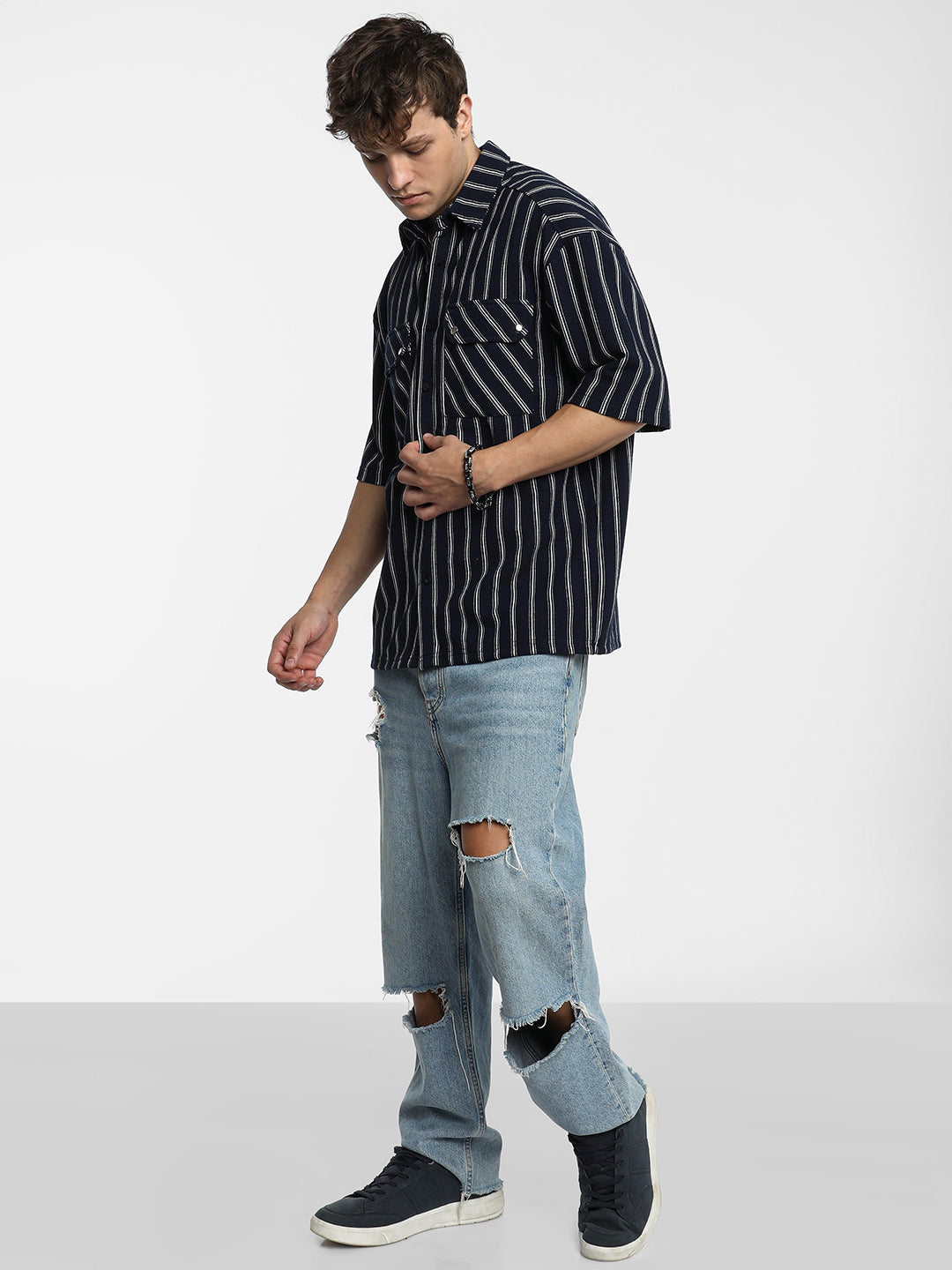 Utility Halo-Stripe Oversized Shirt