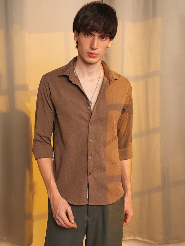 ₹899 | Campus Sutra men's Ash Brown Veined-Textured Shirt