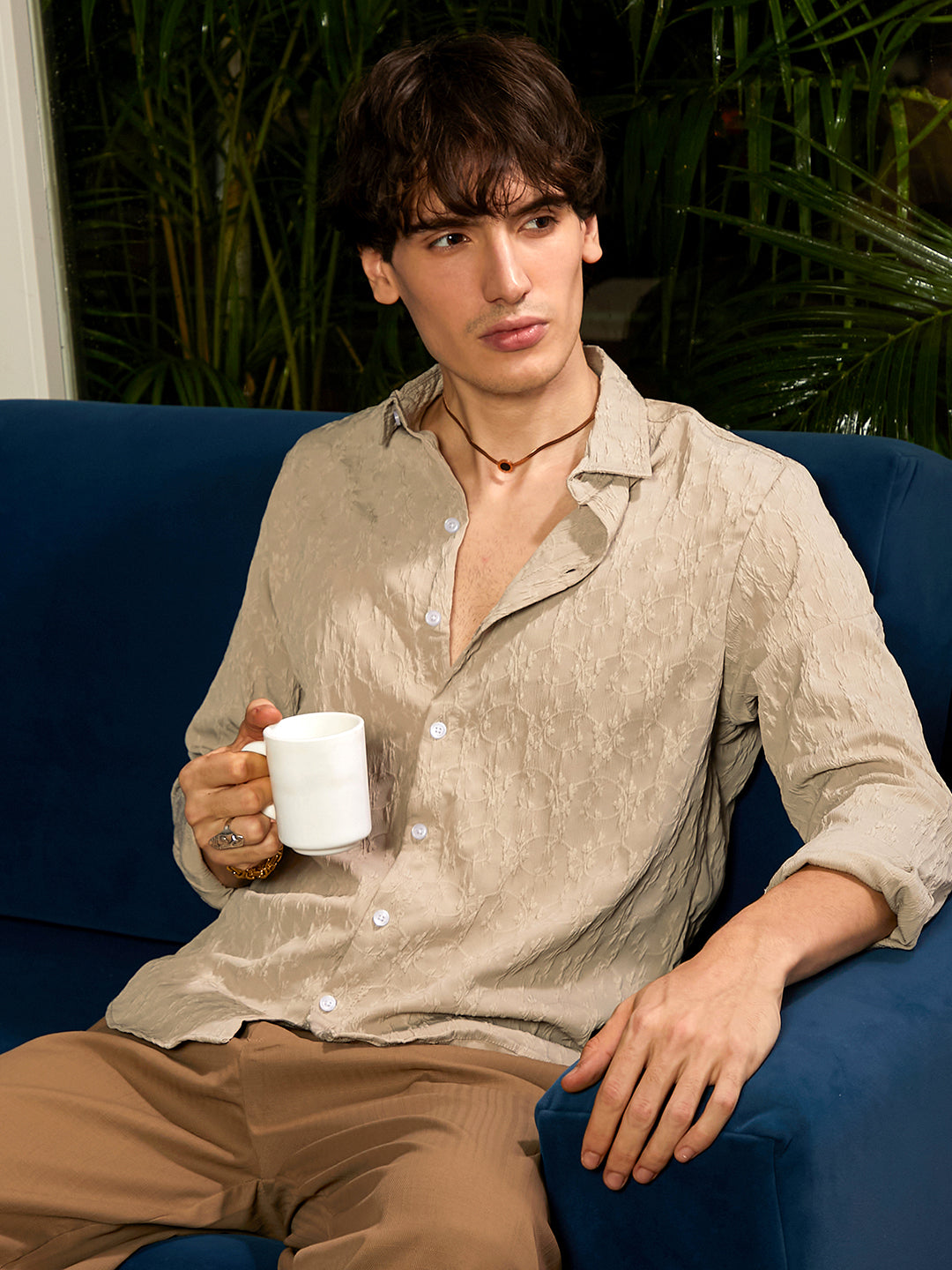 ₹899 Campus Sutra men's Khaki Beige Floral-Textured Shirt