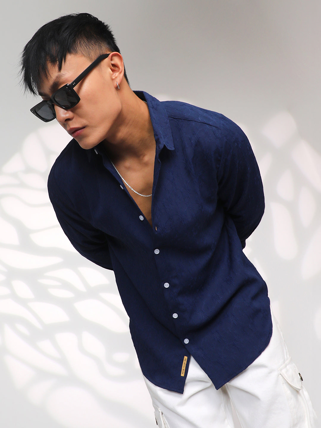 899 | Campus Sutra men's Navy Blue Floral-Textured Shirt - Campussutra 899 | Campus Sutra men's Navy Blue Floral-Textured Shirt - Campussutra