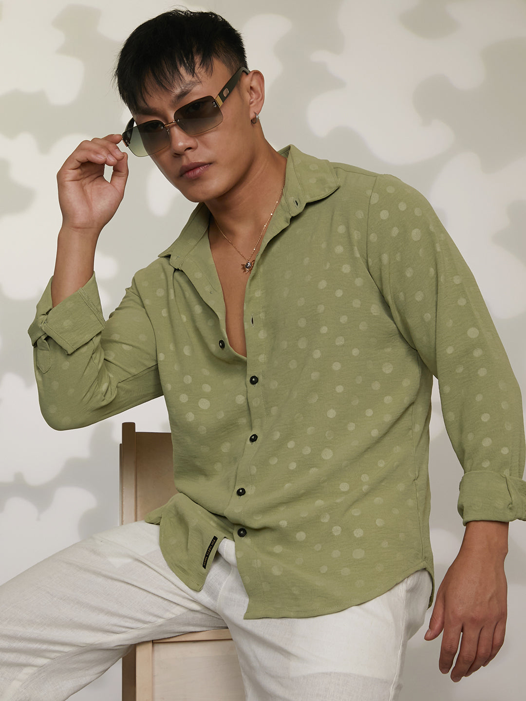 899 | Campus Sutra men's Pistachio Green Polka Dot Shirt - Campussutra 899 | Campus Sutra men's Pistachio Green Polka Dot Shirt - Campussutra