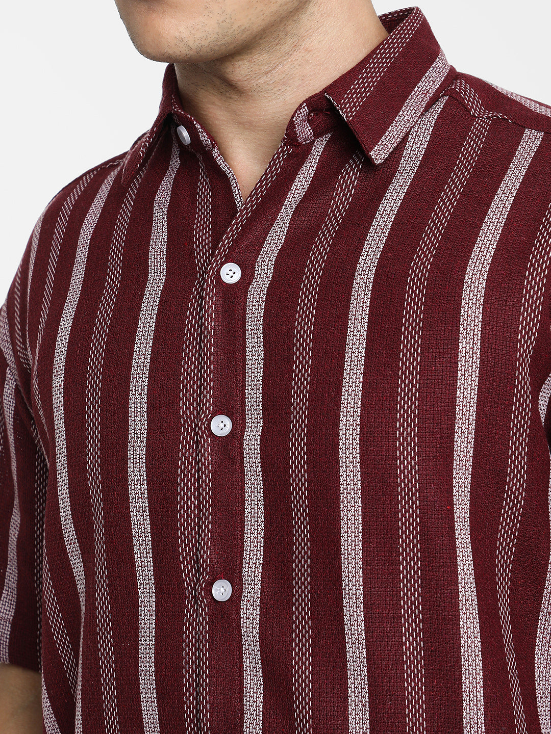 ₹854 Campus Sutra men's Maroon Red Pencil Striped Shirt