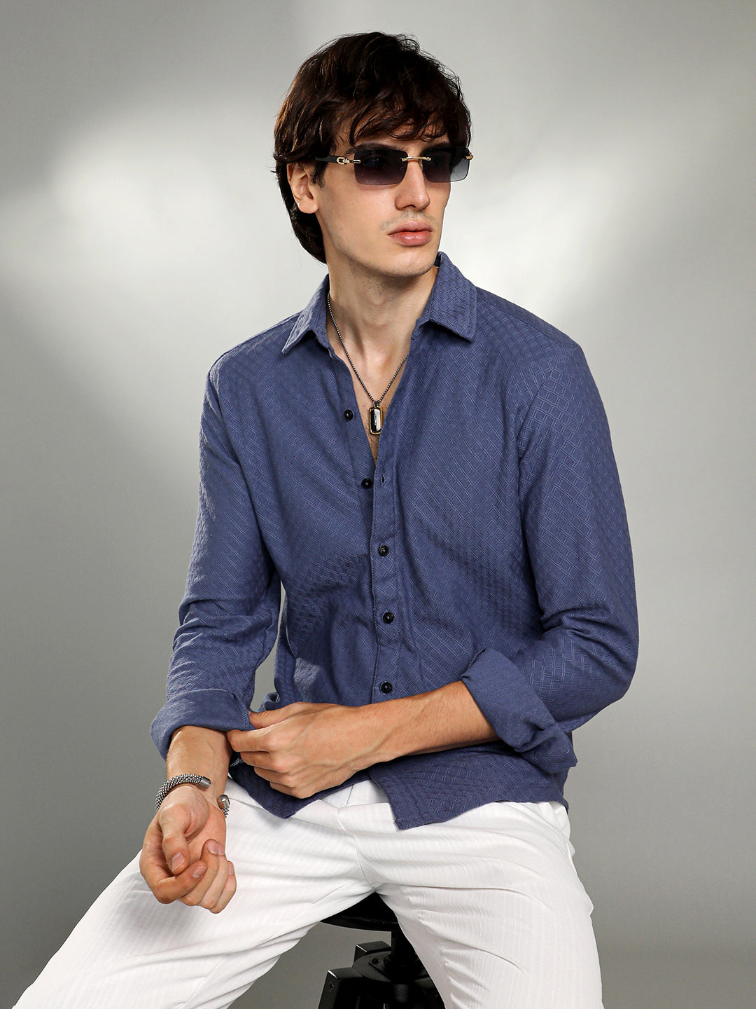 Geometric-Weave Textured Shirt