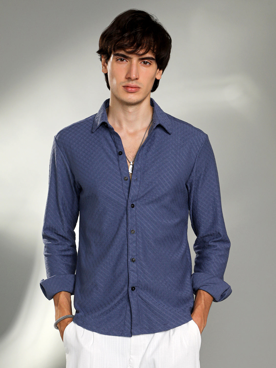 Geometric-Weave Textured Shirt