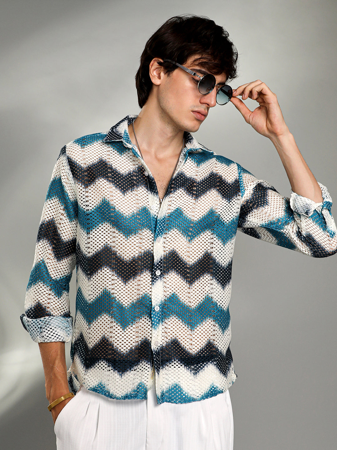 Chevron-Block Knit Shirt